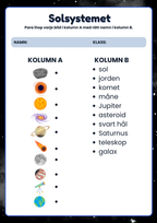 Solsystemet - Arbetsblad