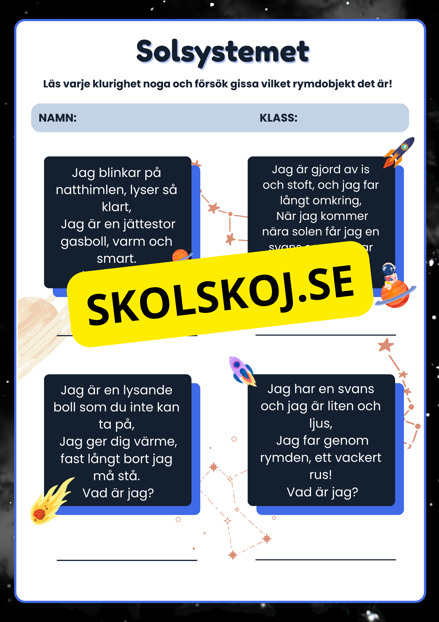 Solsystemet - Arbetsblad
