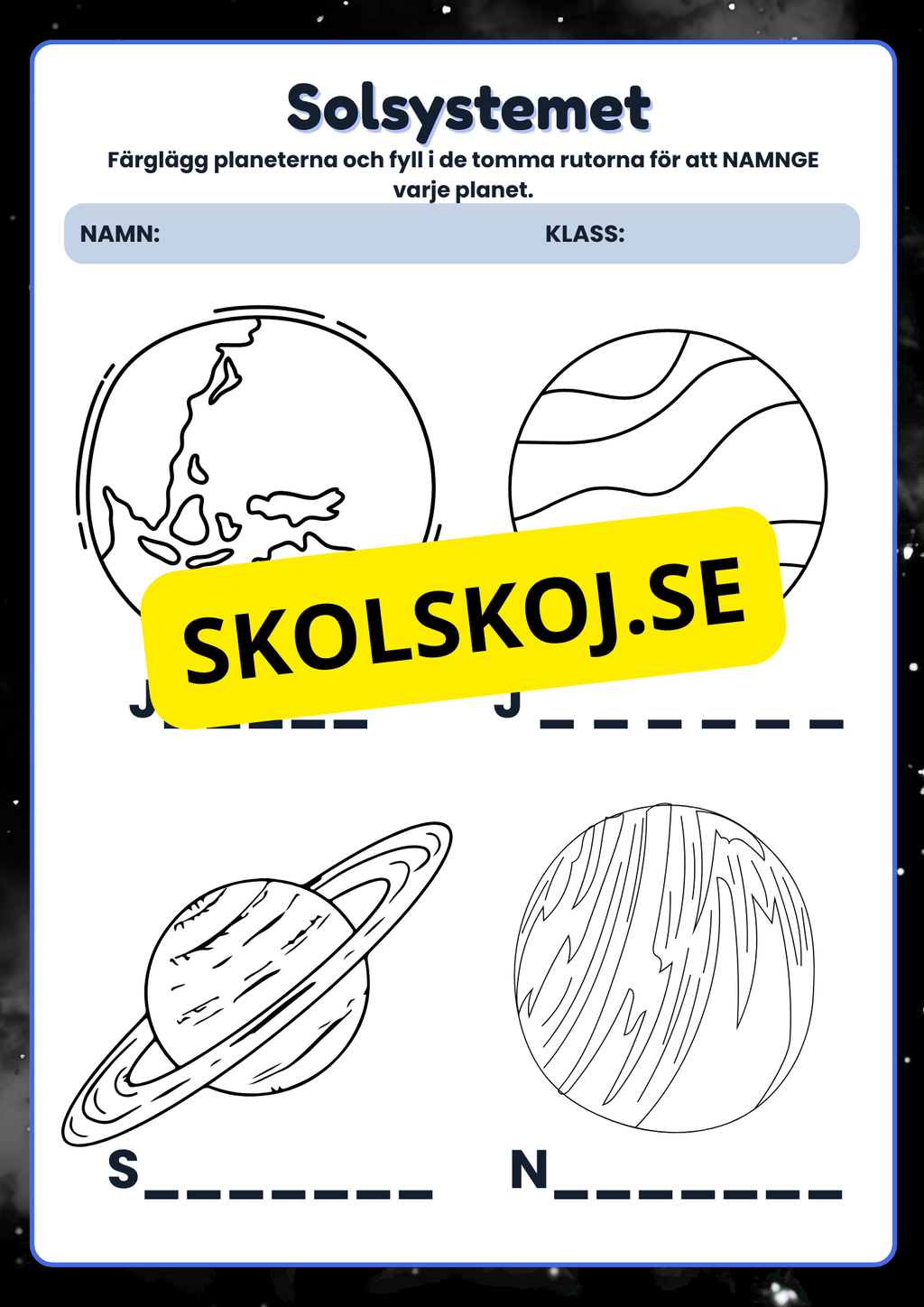 Solsystemet - Arbetsblad
