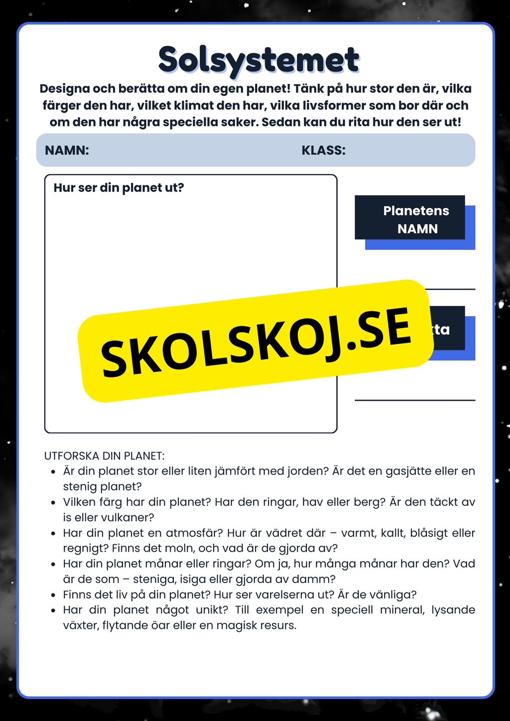 Solsystemet - Arbetsblad