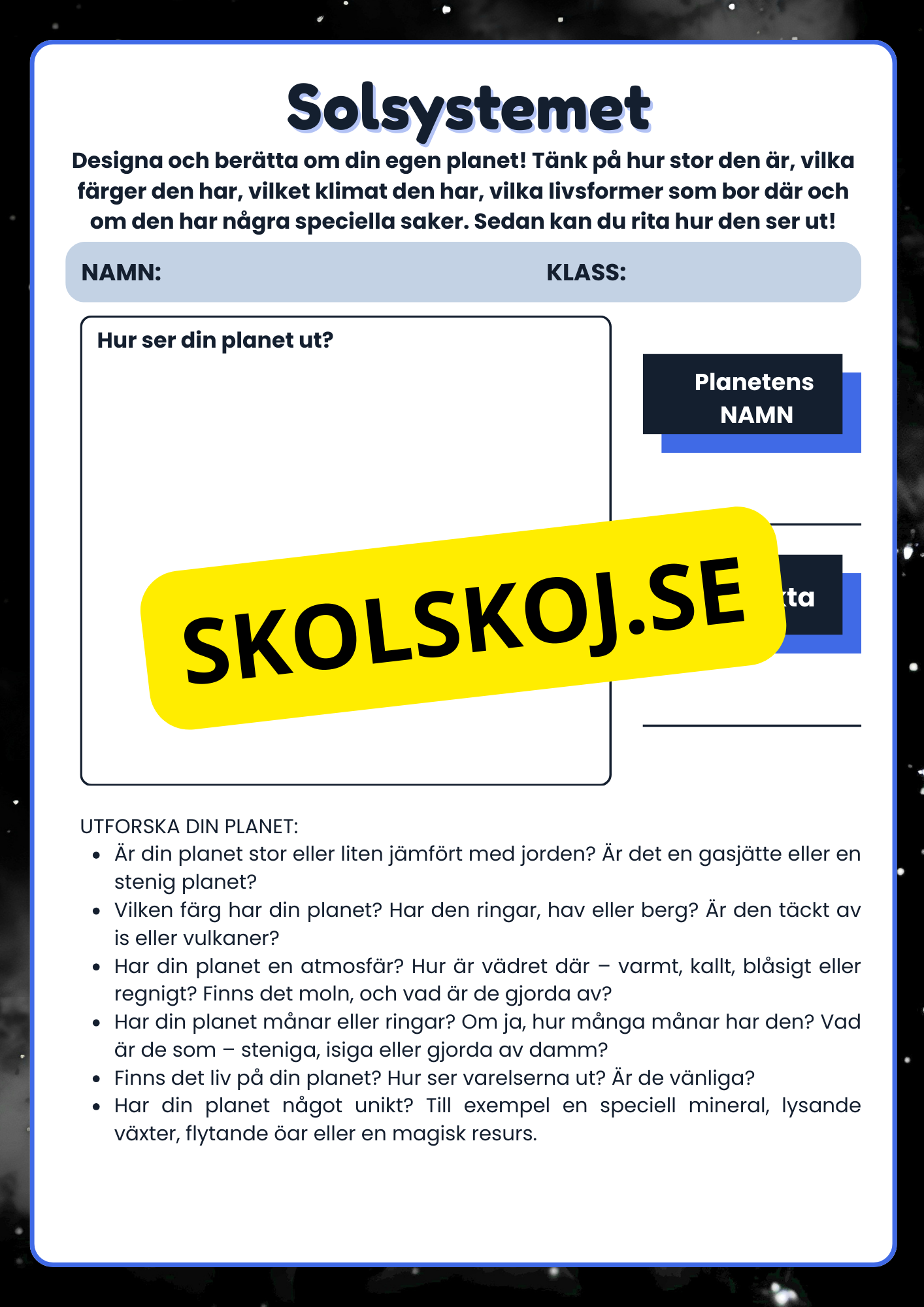 Solsystemet - Arbetsblad