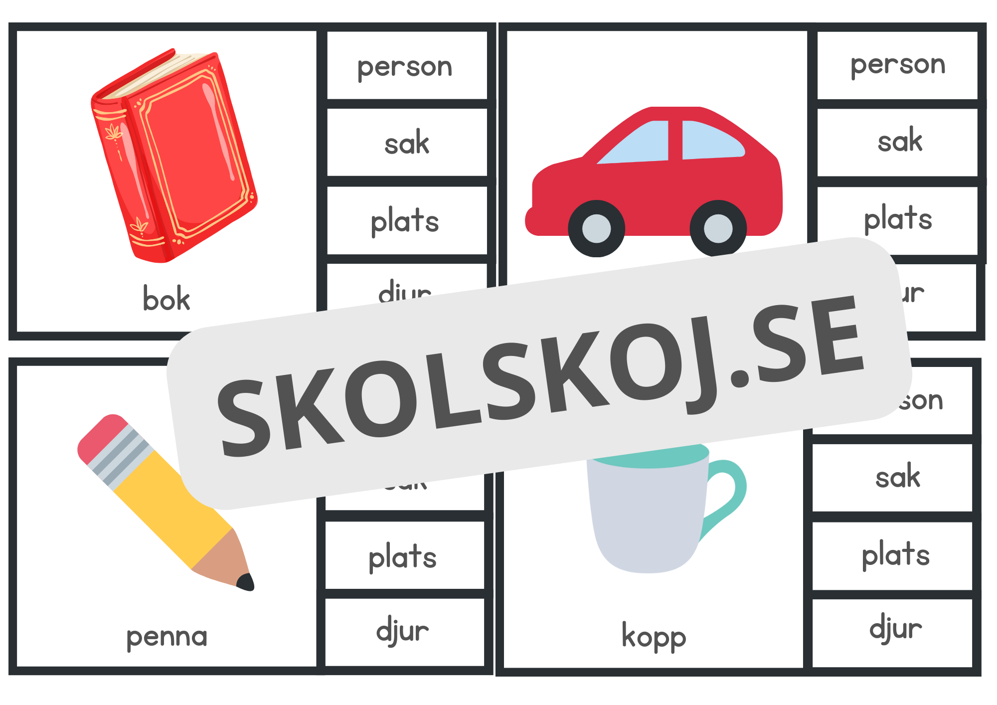 Introduktion till substantiv - klädnypskort