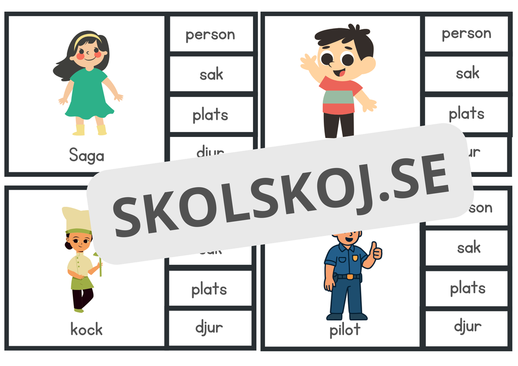 Introduktion till substantiv - klädnypskort