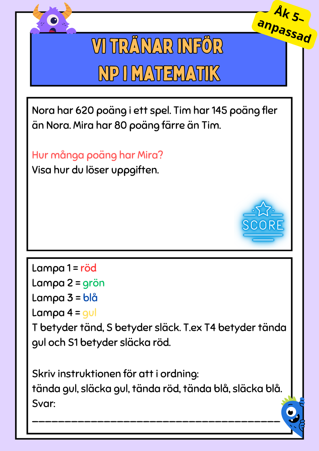 Vi tränar inför NP i matematik - Åk 5–anpassad