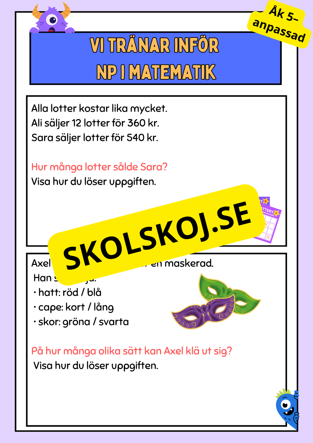 Vi tränar inför NP i matematik - Åk 5–anpassad