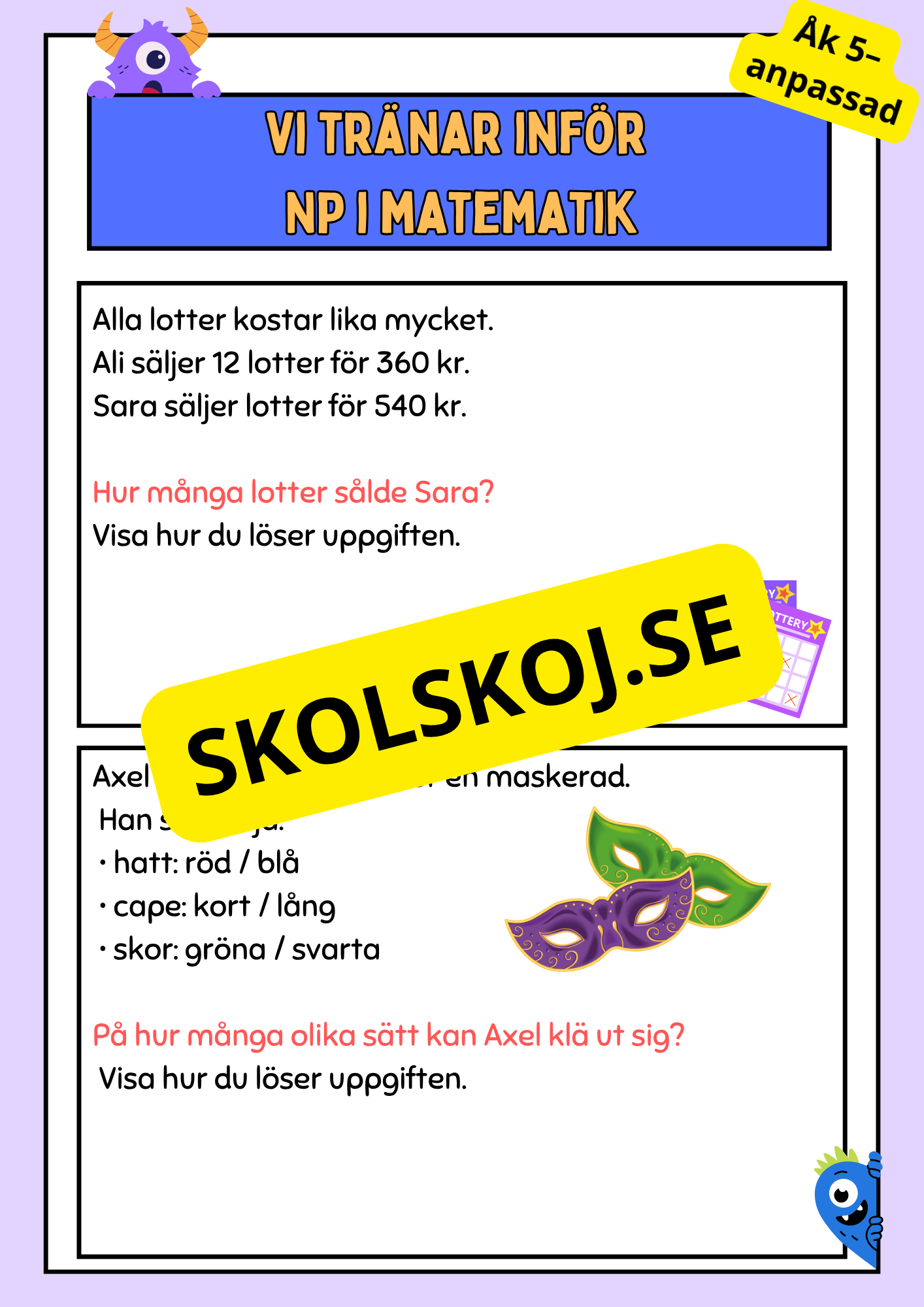Vi tränar inför NP i matematik - Åk 5–anpassad
