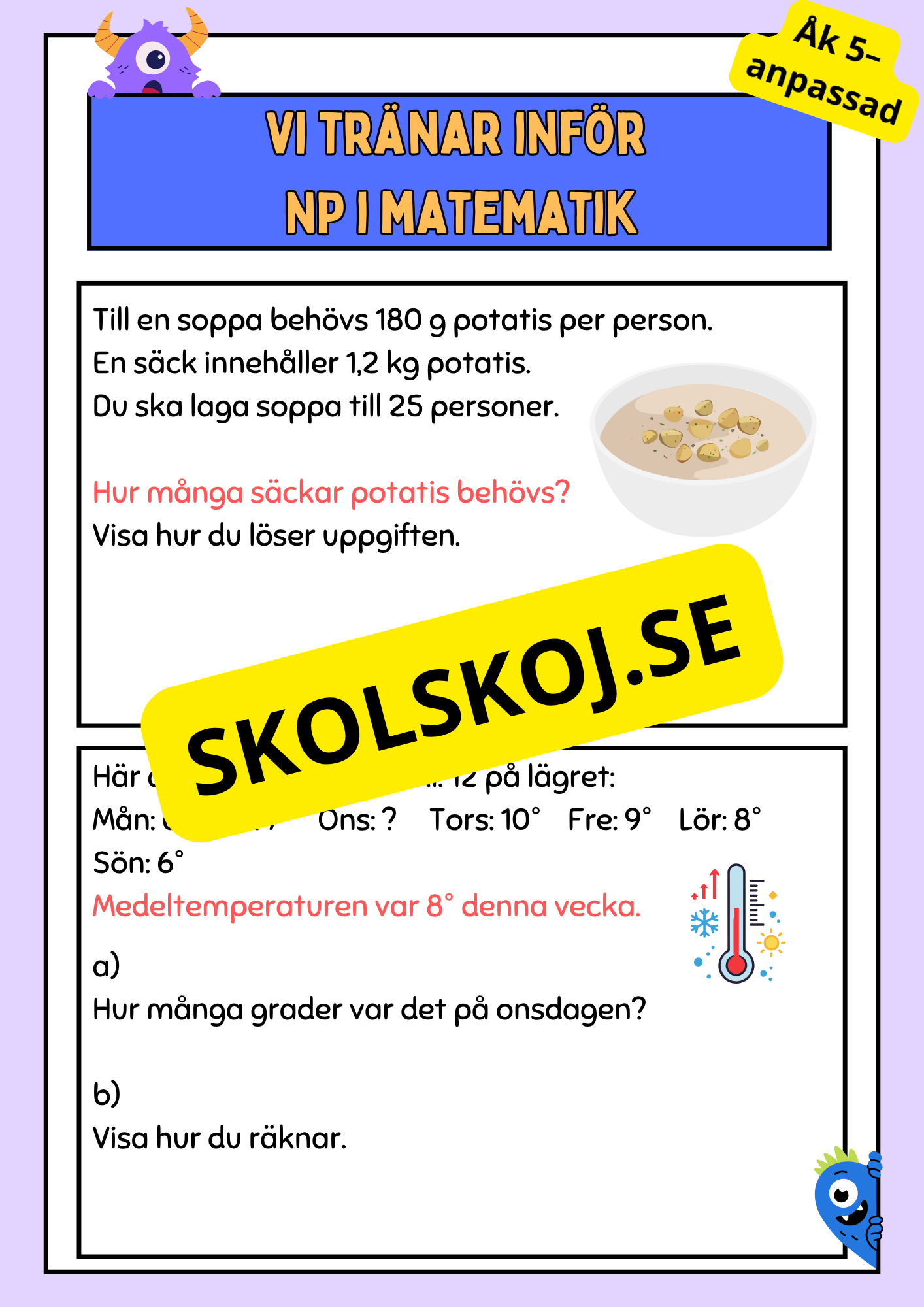 Vi tränar inför NP i matematik - Åk 5–anpassad