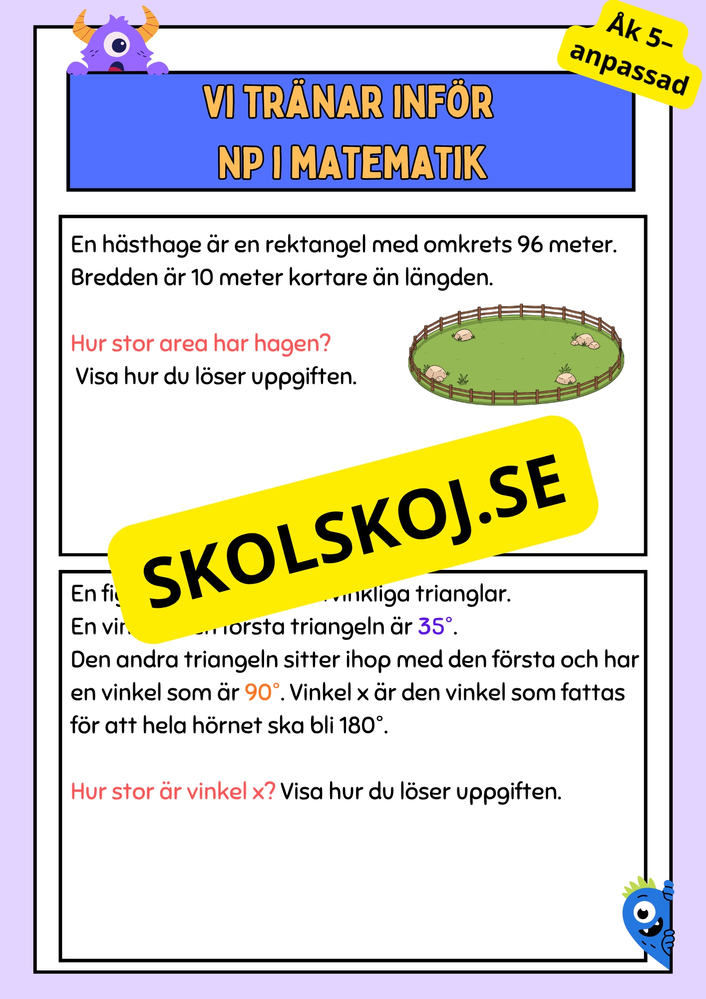 Vi tränar inför NP i matematik - Åk 5–anpassad