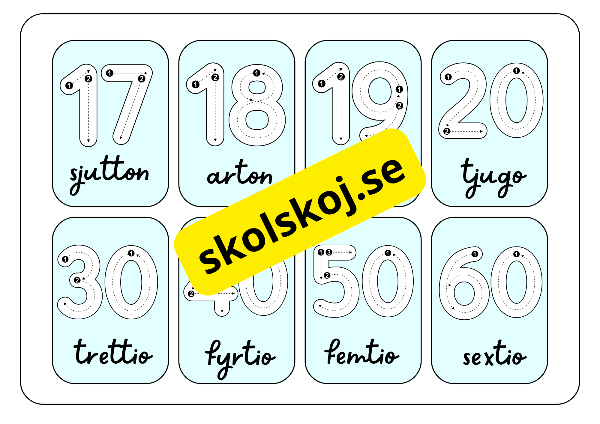 Sifferkort flashkort - A5 format