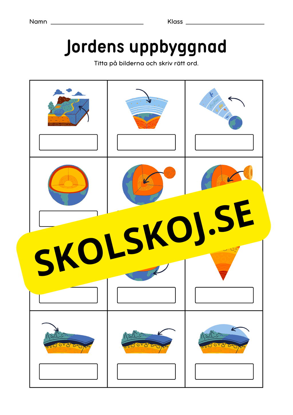 Jordens uppbyggnad - Arbetsblad