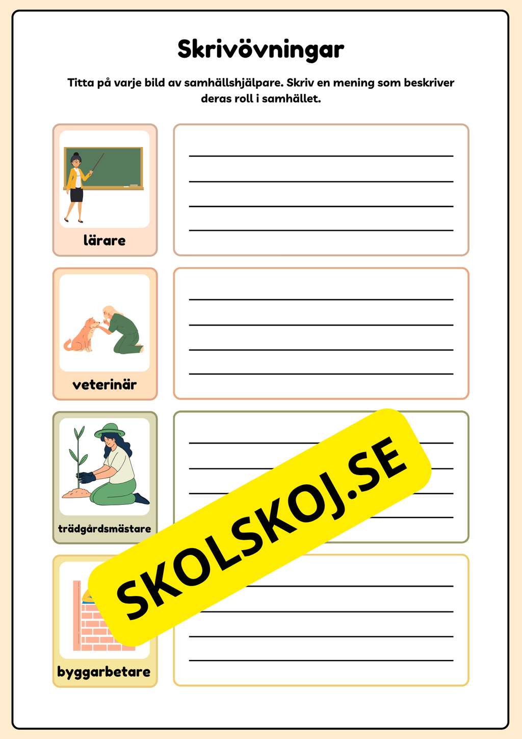 Skrivövningar - Tema yrken