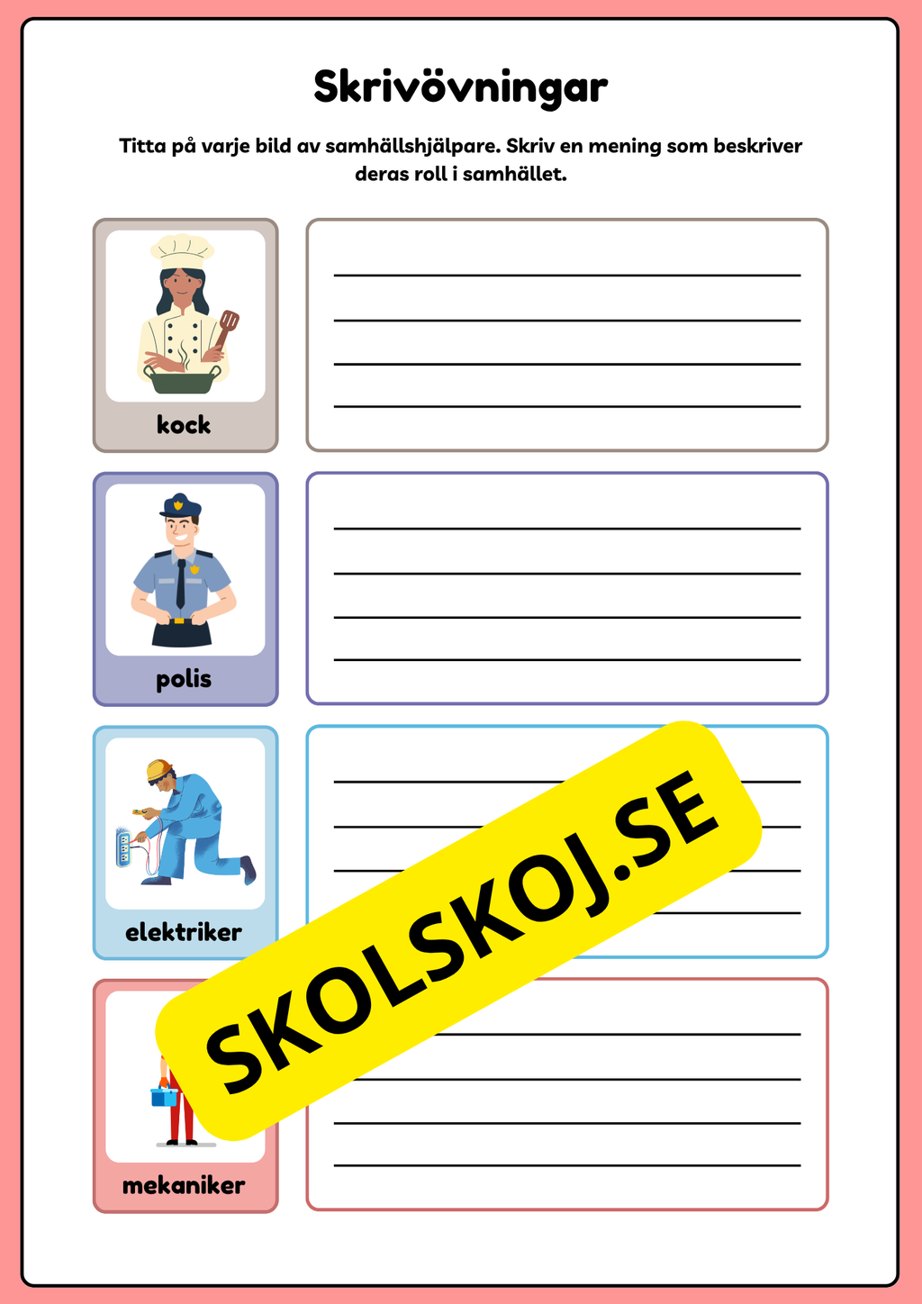 Skrivövningar - Tema yrken