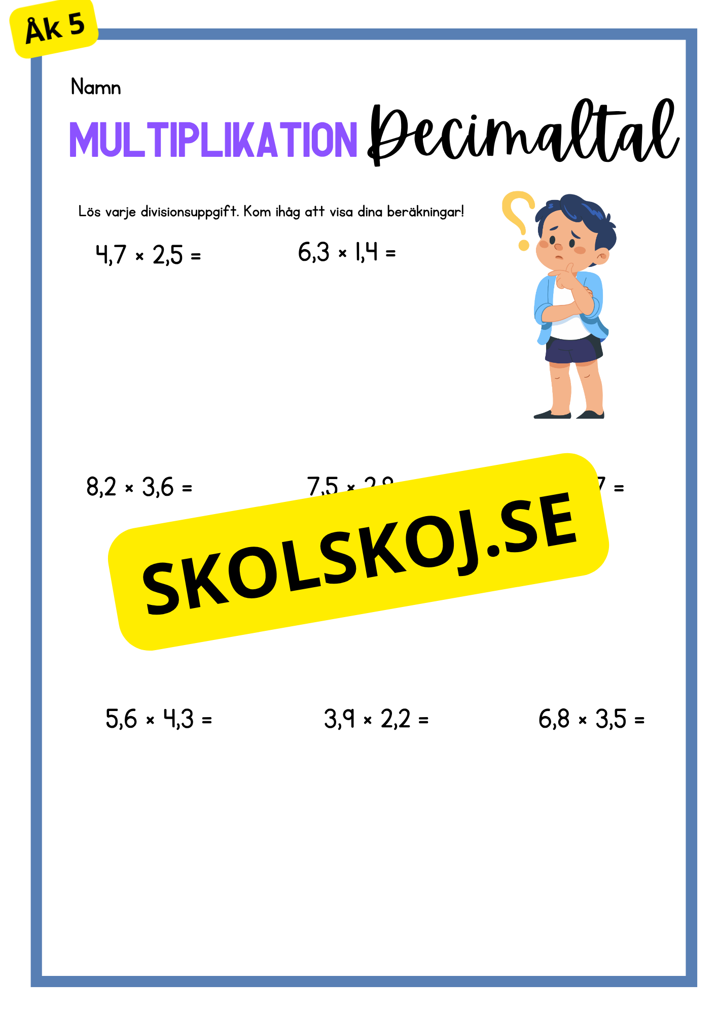 Decimaltal och vikt - Blandade uppgifter - Årskurs 5