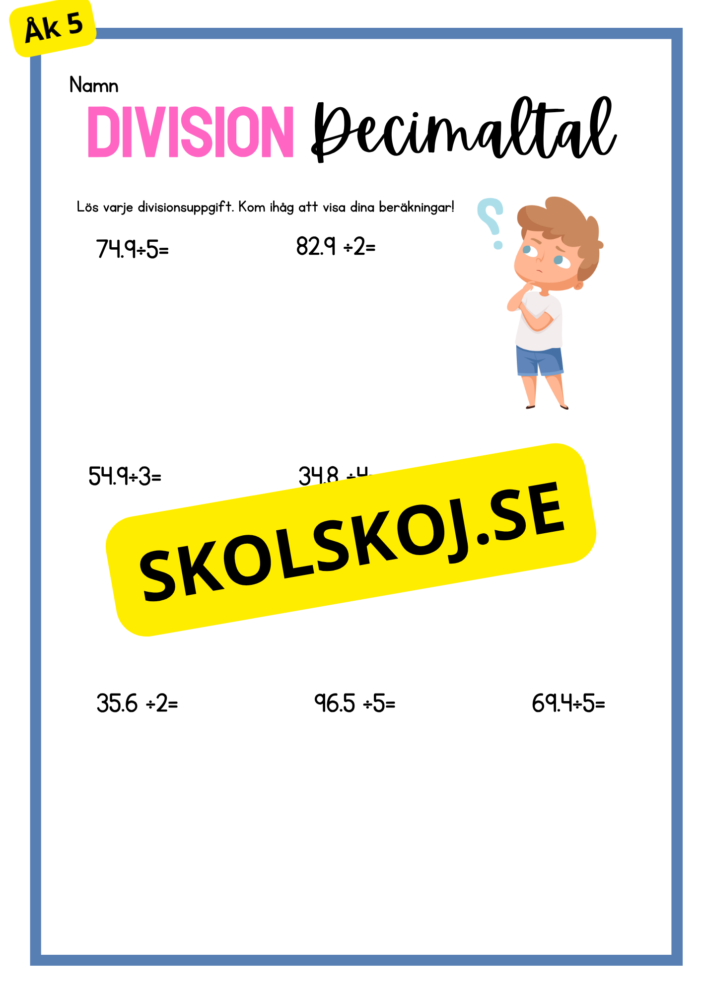 Decimaltal och vikt - Blandade uppgifter - Årskurs 5