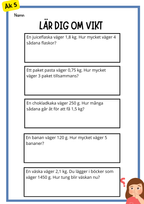Decimaltal och vikt - Blandade uppgifter - Årskurs 5