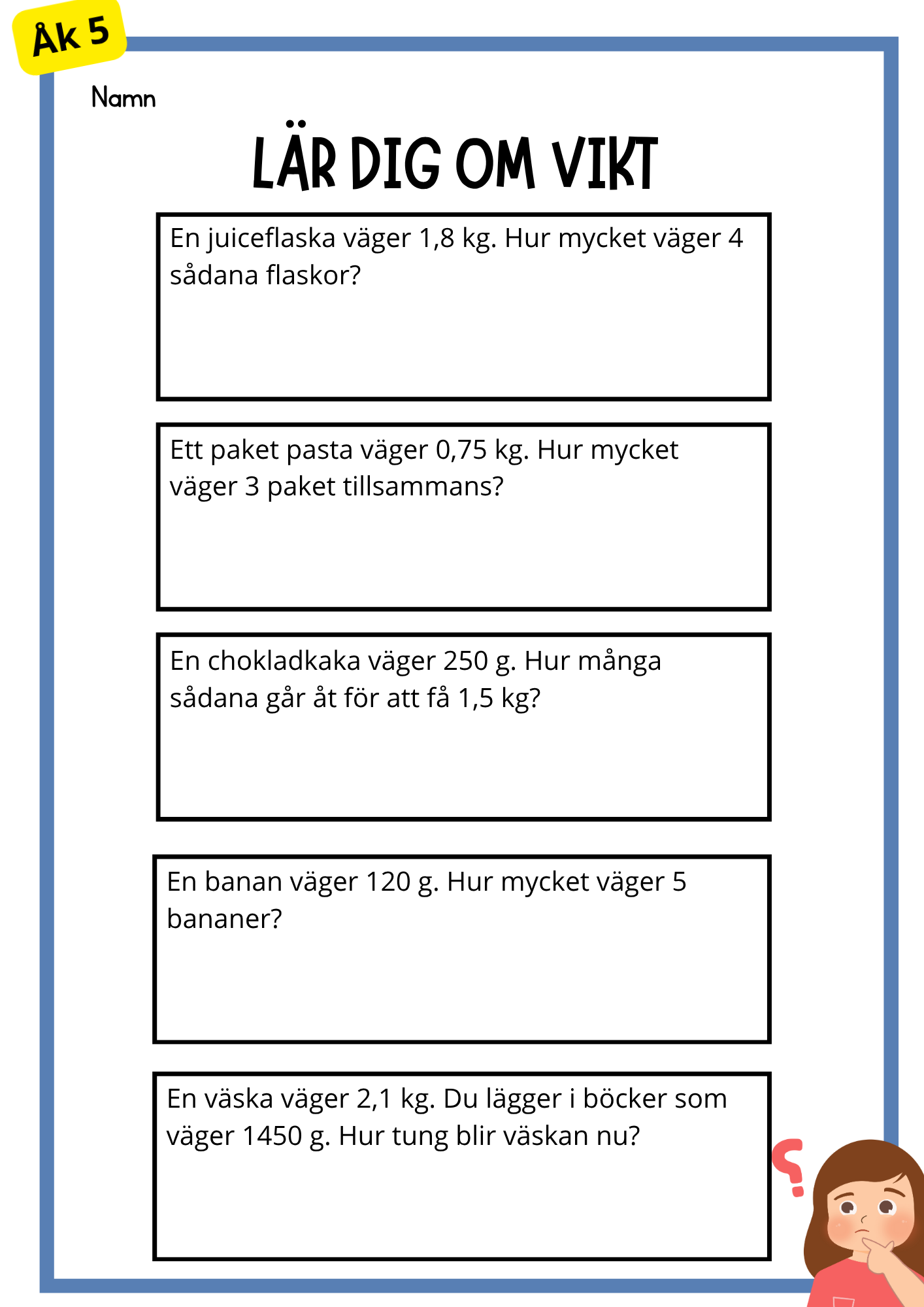 Decimaltal och vikt - Blandade uppgifter - Årskurs 5