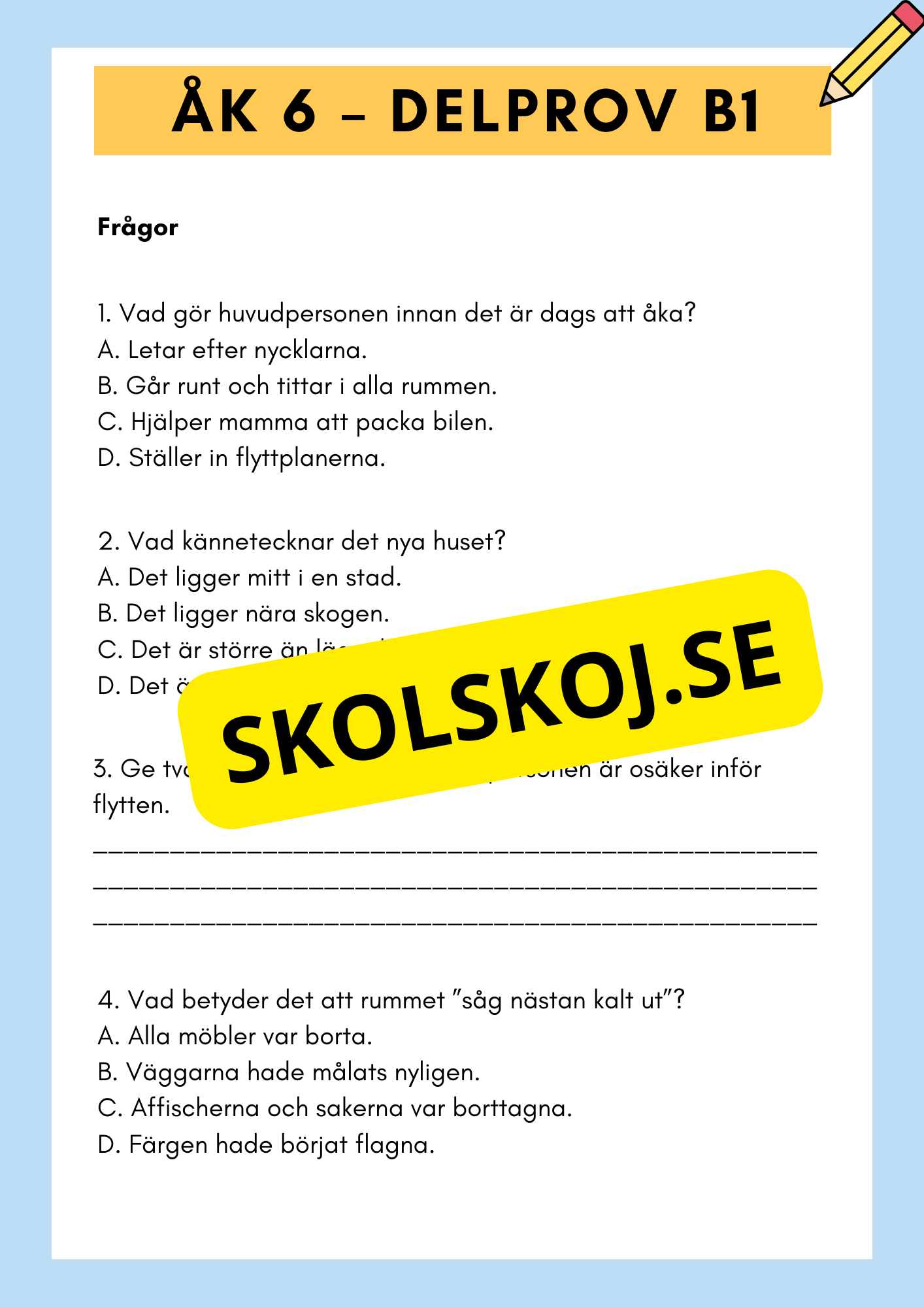 Träna inför nationella provet – Läsförståelse Åk 6 (Delprov B1 & B2) + FACIT