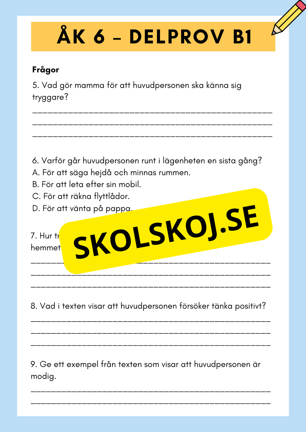 Träna inför nationella provet – Läsförståelse Åk 6 (Delprov B1 & B2) + FACIT