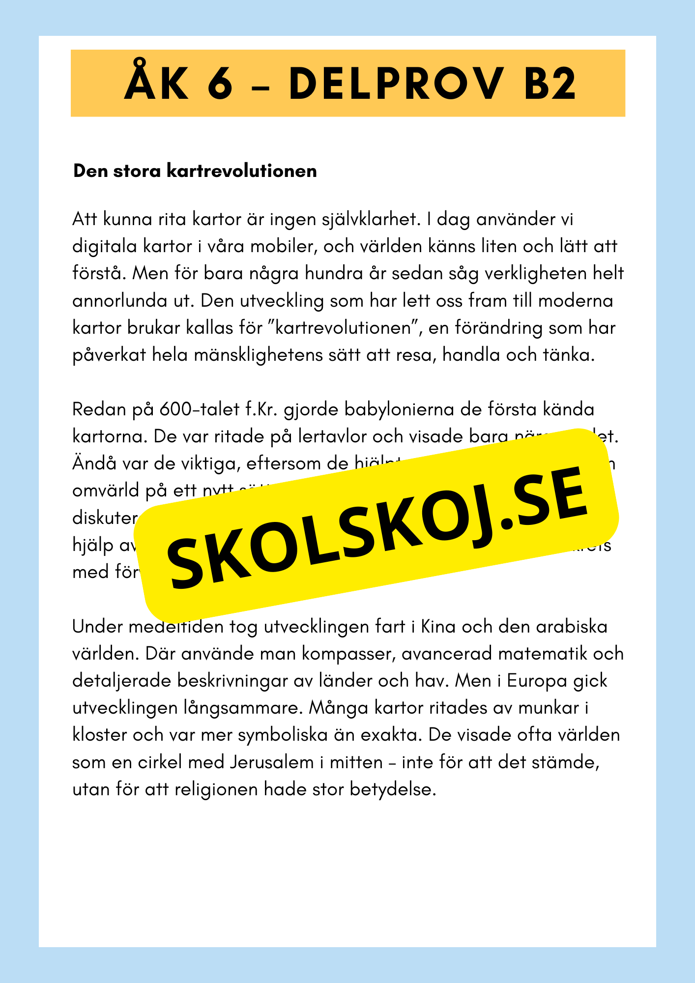 Träna inför nationella provet – Läsförståelse Åk 6 (Delprov B1 & B2) + FACIT