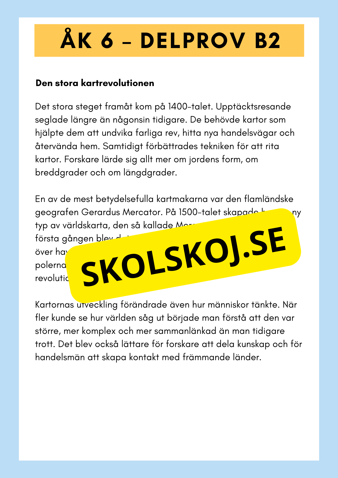 Träna inför nationella provet – Läsförståelse Åk 6 (Delprov B1 & B2) + FACIT
