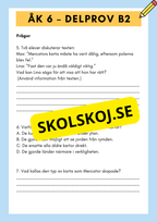 Träna inför nationella provet – Läsförståelse Åk 6 (Delprov B1 & B2) + FACIT