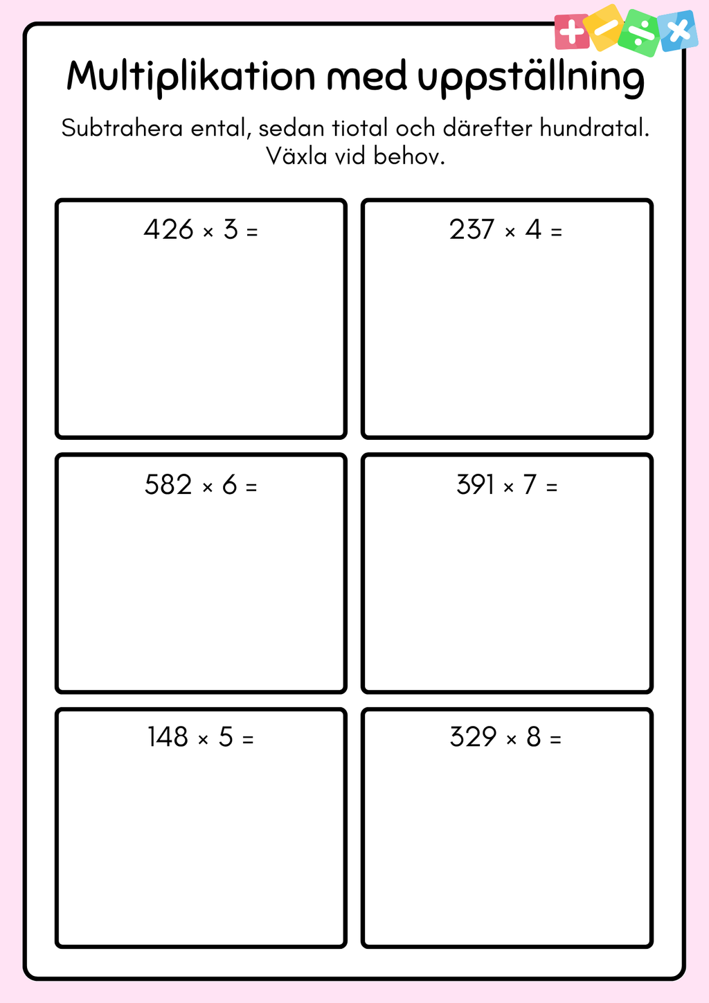 Multiplikation med uppställning - Häfte