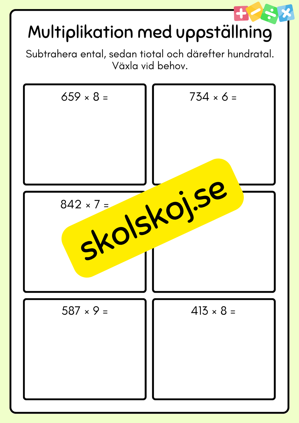 Multiplikation med uppställning - Häfte