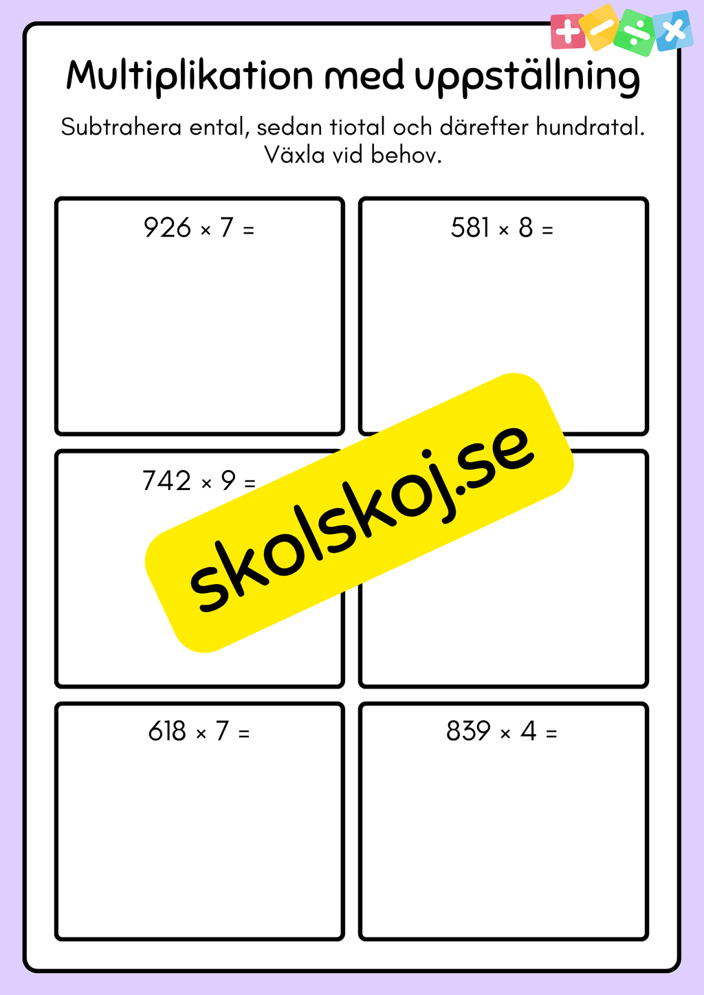 Multiplikation med uppställning - Häfte