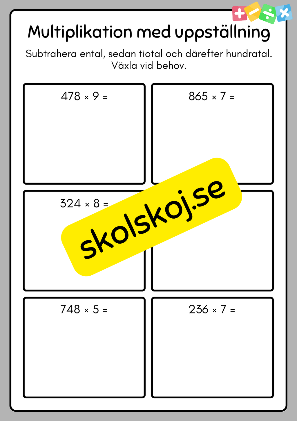 Multiplikation med uppställning - Häfte