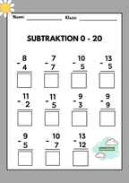 Subtraktion 0 - 20 - Häfte