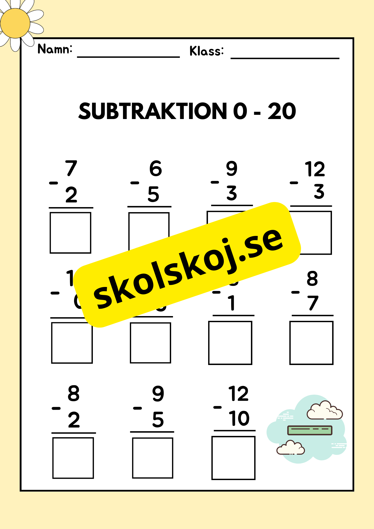 Subtraktion 0 - 20 - Häfte