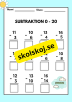 Subtraktion 0 - 20 - Häfte