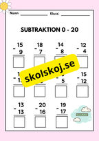 Subtraktion 0 - 20 - Häfte
