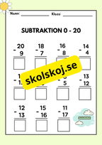 Subtraktion 0 - 20 - Häfte