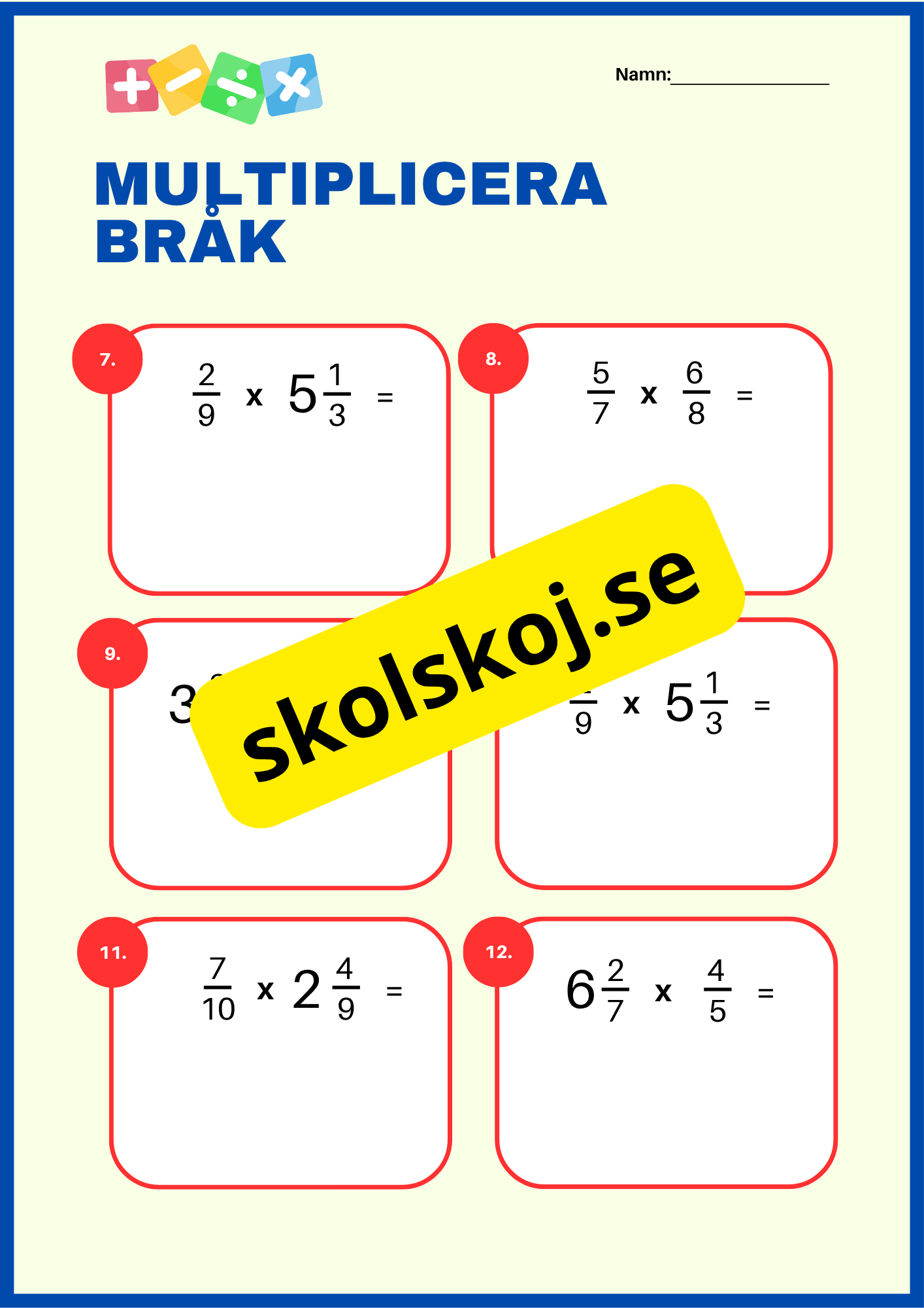 Bråk - Multiplikation och division