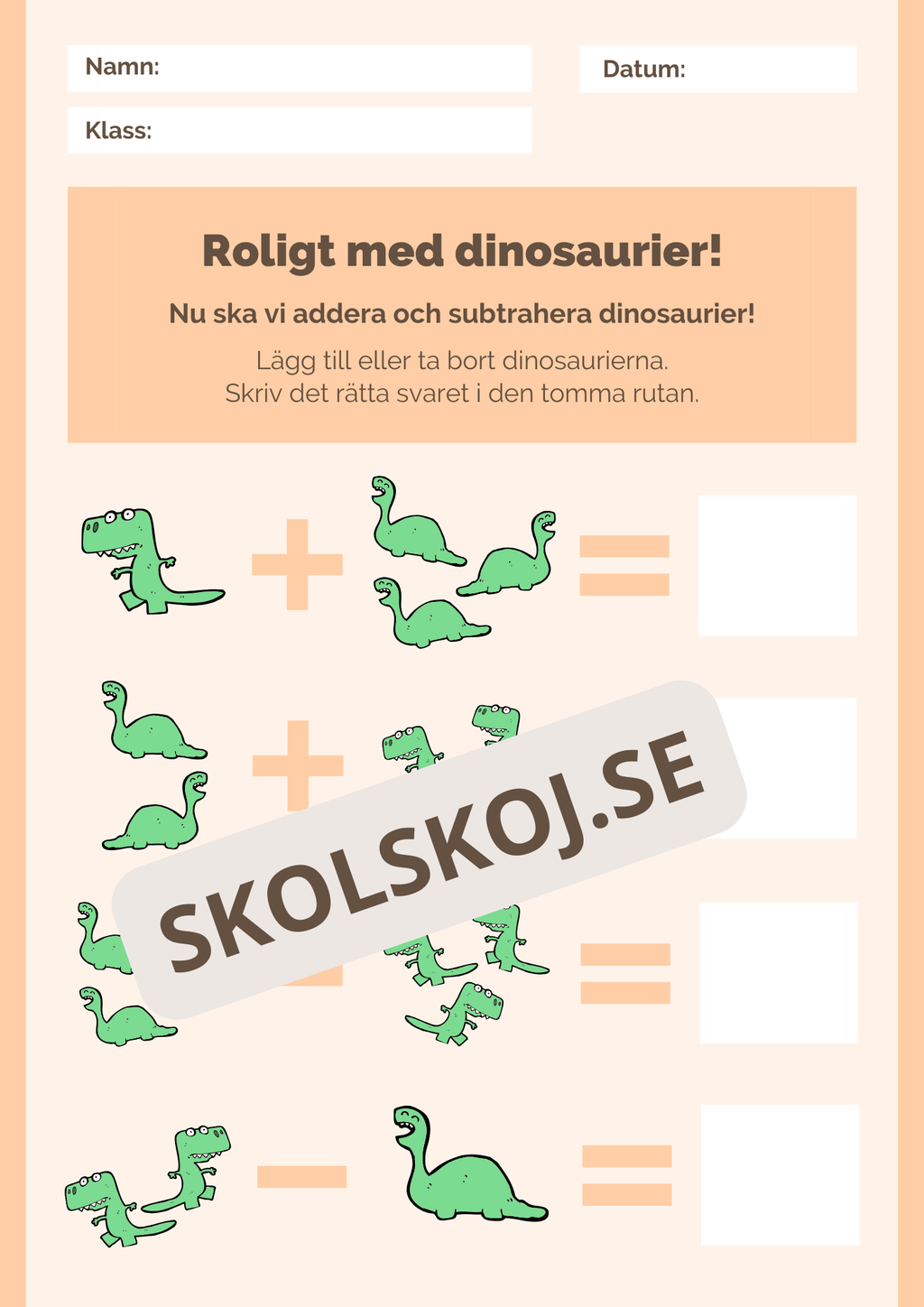 Roligt med dinosaurier - Addition - Subtraktion
