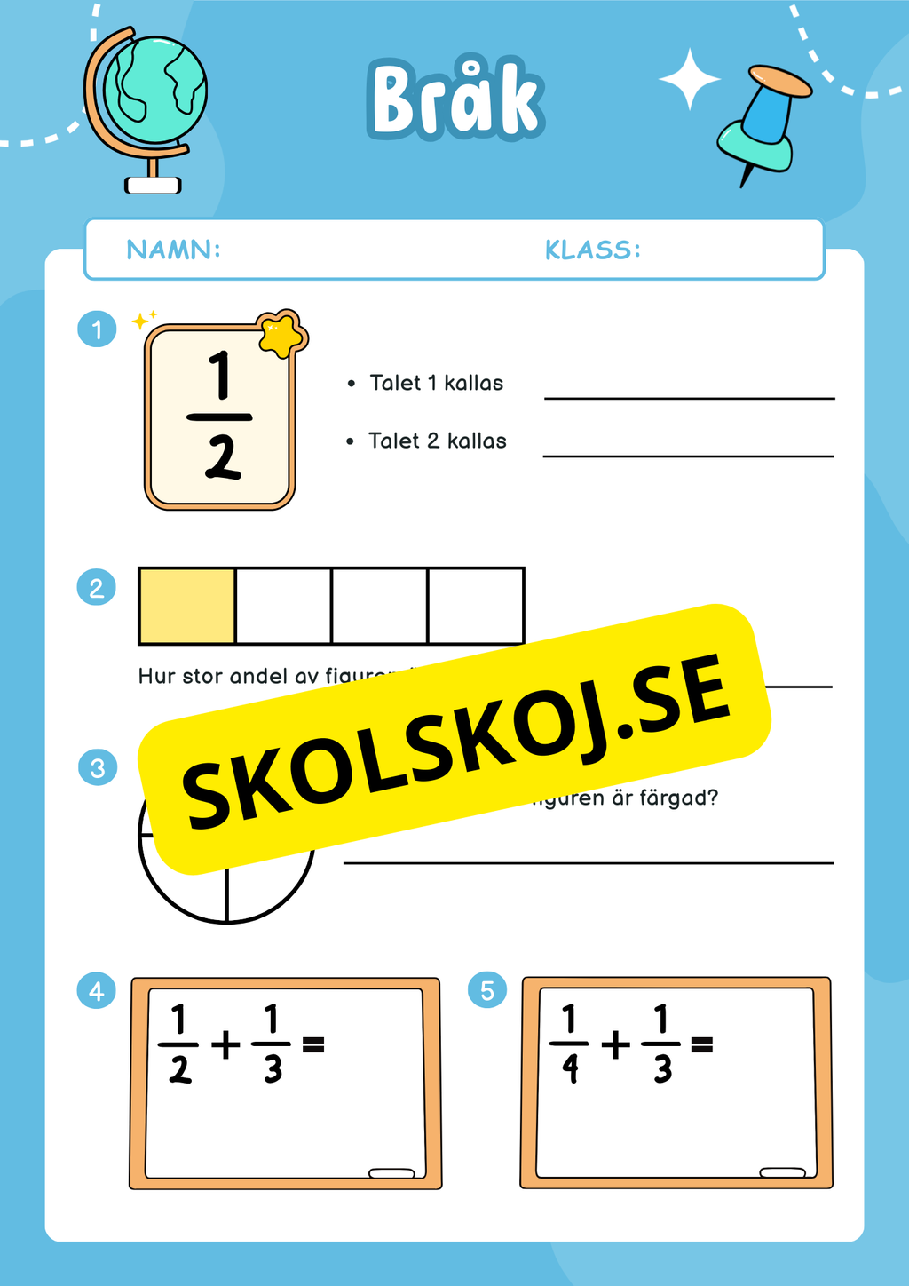 Upptäck enkla bråk - Arbetsblad