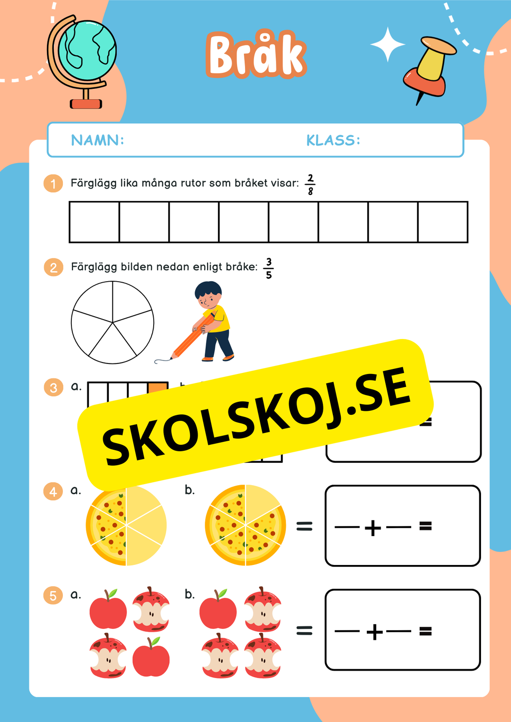 Upptäck enkla bråk - Arbetsblad