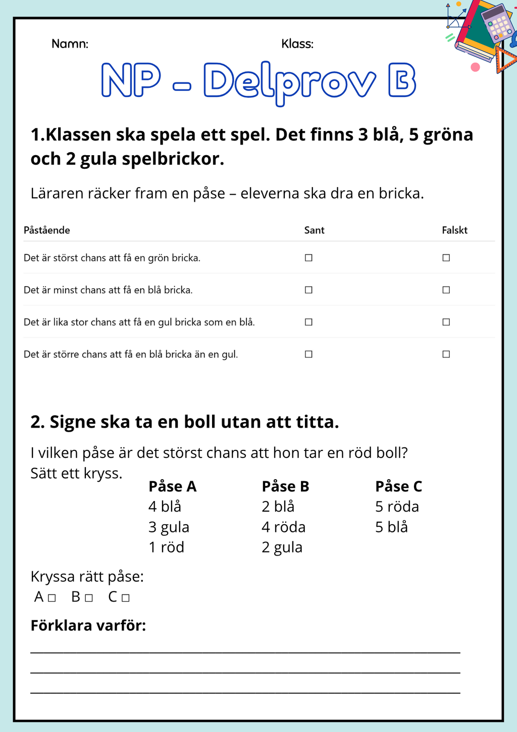 Nationella Prov – Matematik - Träningsmaterial - Årskurs 3 - Del B och C