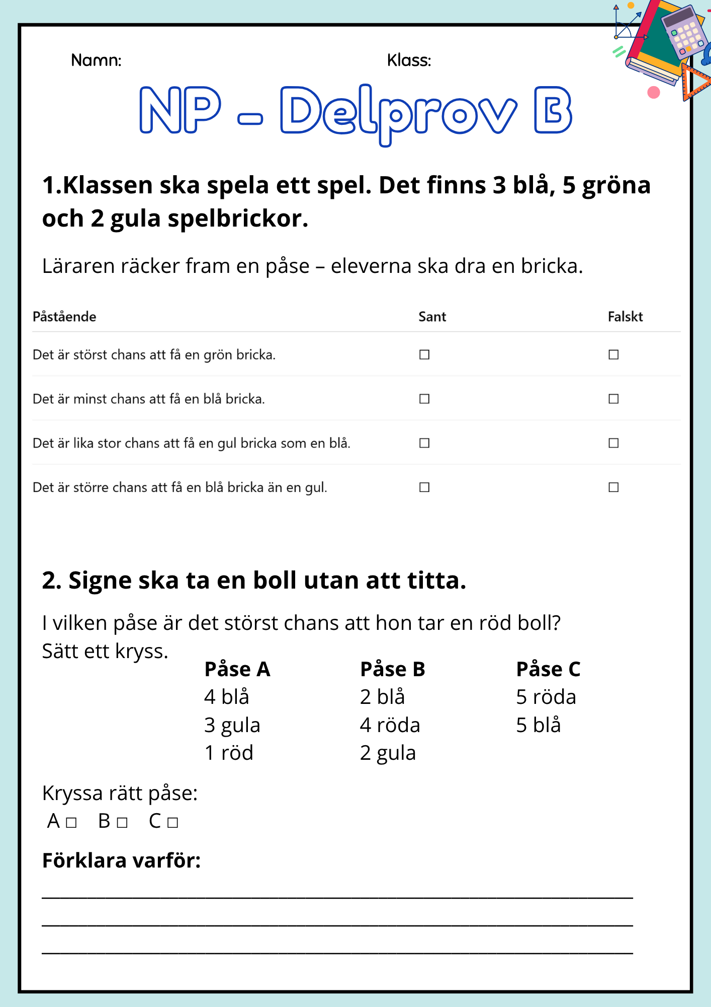 Nationella Prov – Matematik - Träningsmaterial - Årskurs 3 - Del B och C