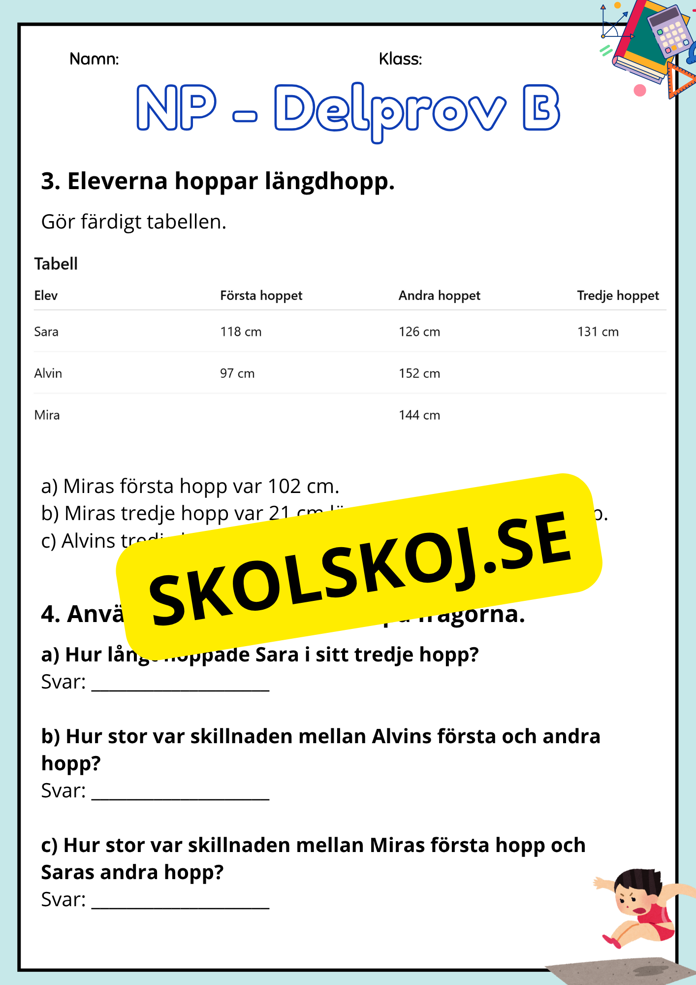 Nationella Prov – Matematik - Träningsmaterial - Årskurs 3 - Del B och C