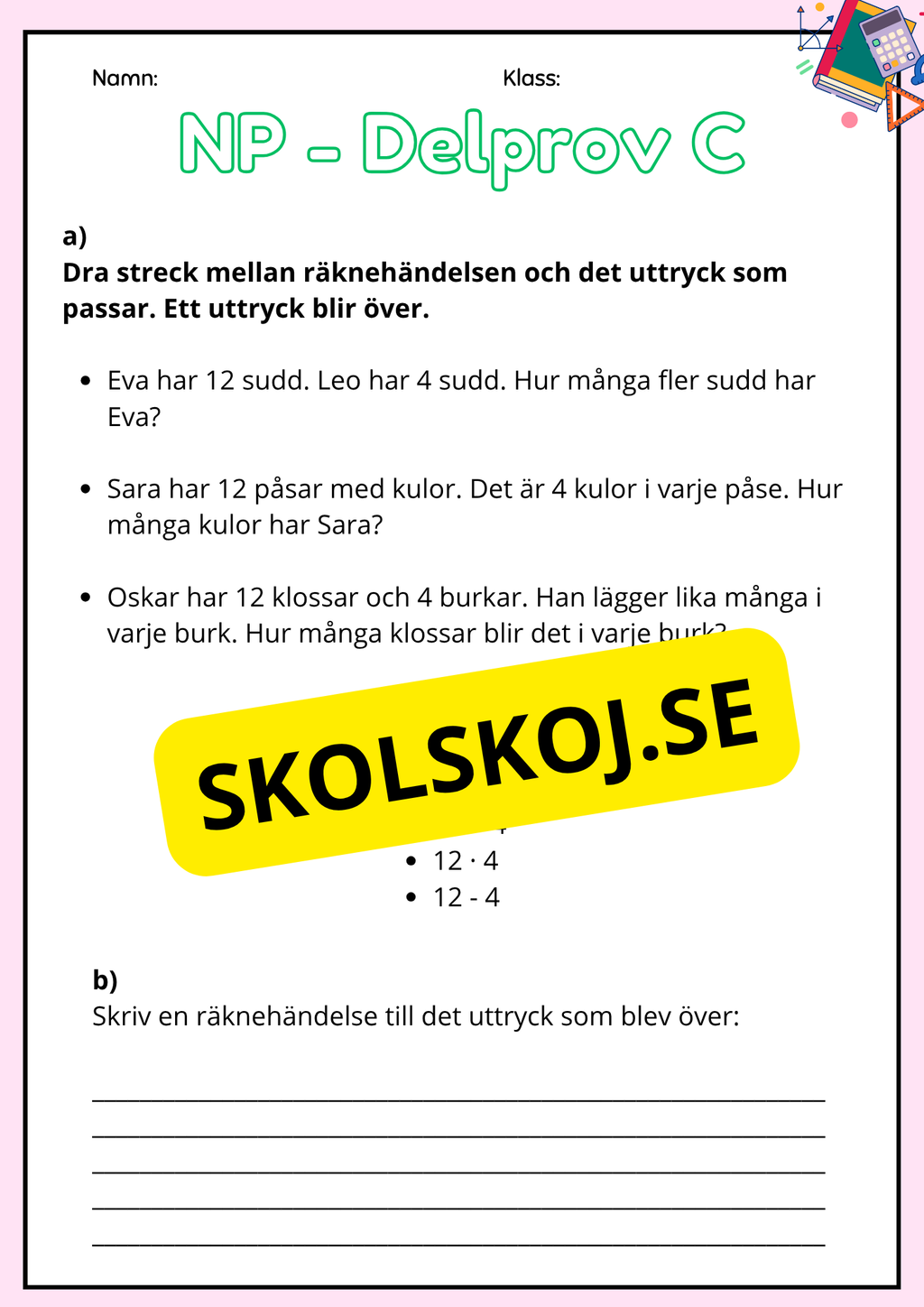 Nationella Prov – Matematik - Träningsmaterial - Årskurs 3 - Del B och C
