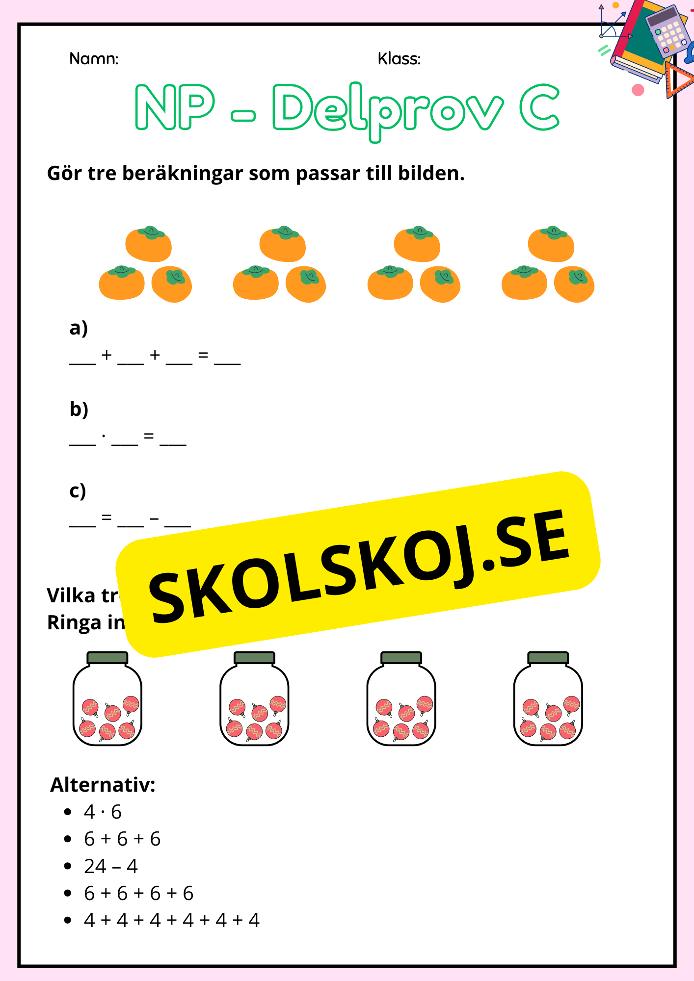 Nationella Prov – Matematik - Träningsmaterial - Årskurs 3 - Del B och C