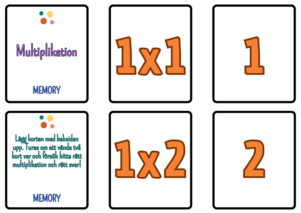 Multiplikation - 1 - 10 - Memory - A5 storlek