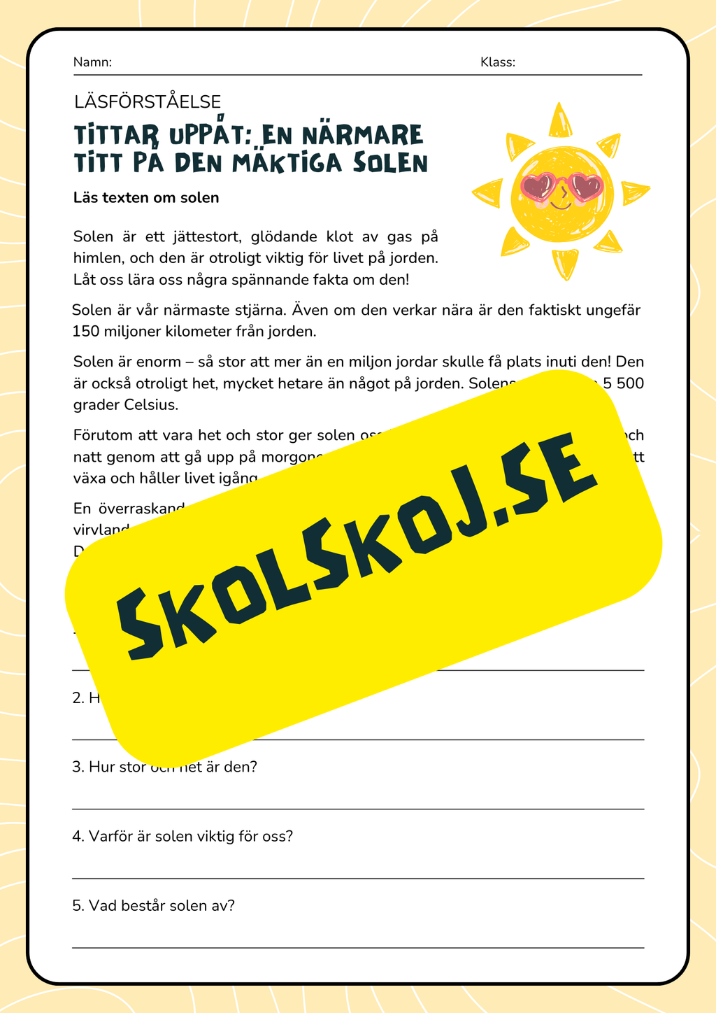 Vi lär oss om solen - Åk 3 - 6
