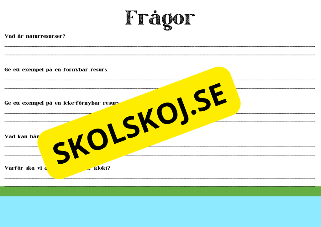 Upptäck naturresurser - Presentation och frågor