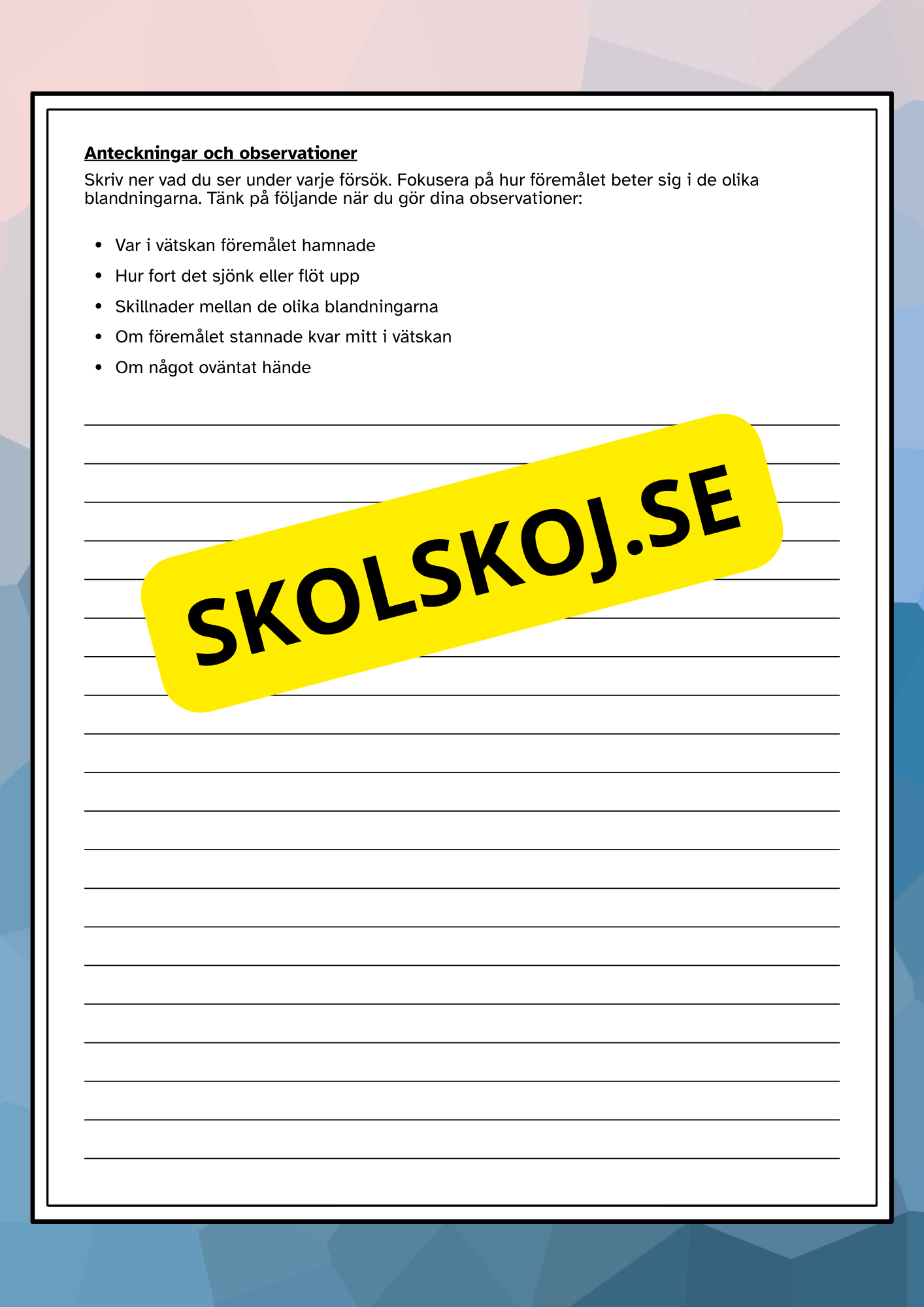 Flyta eller sjunka - Vi undersöker densitet - Experiment