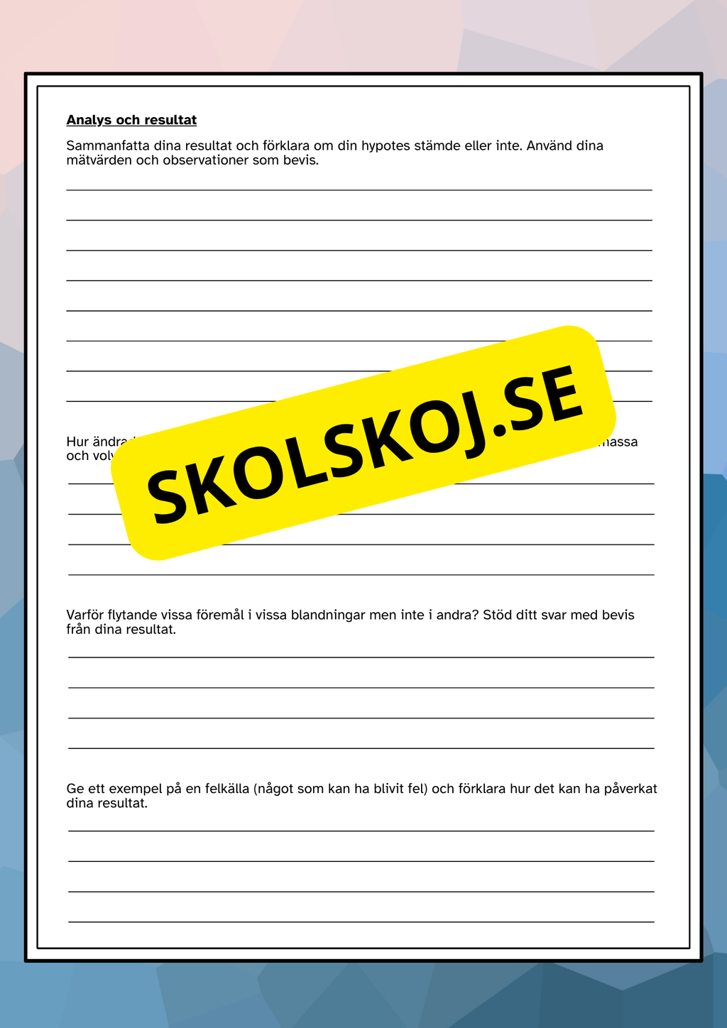 Flyta eller sjunka - Vi undersöker densitet - Experiment