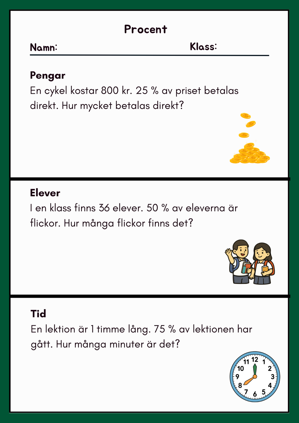Procent och bråk - Häfte - Övningsuppgifter