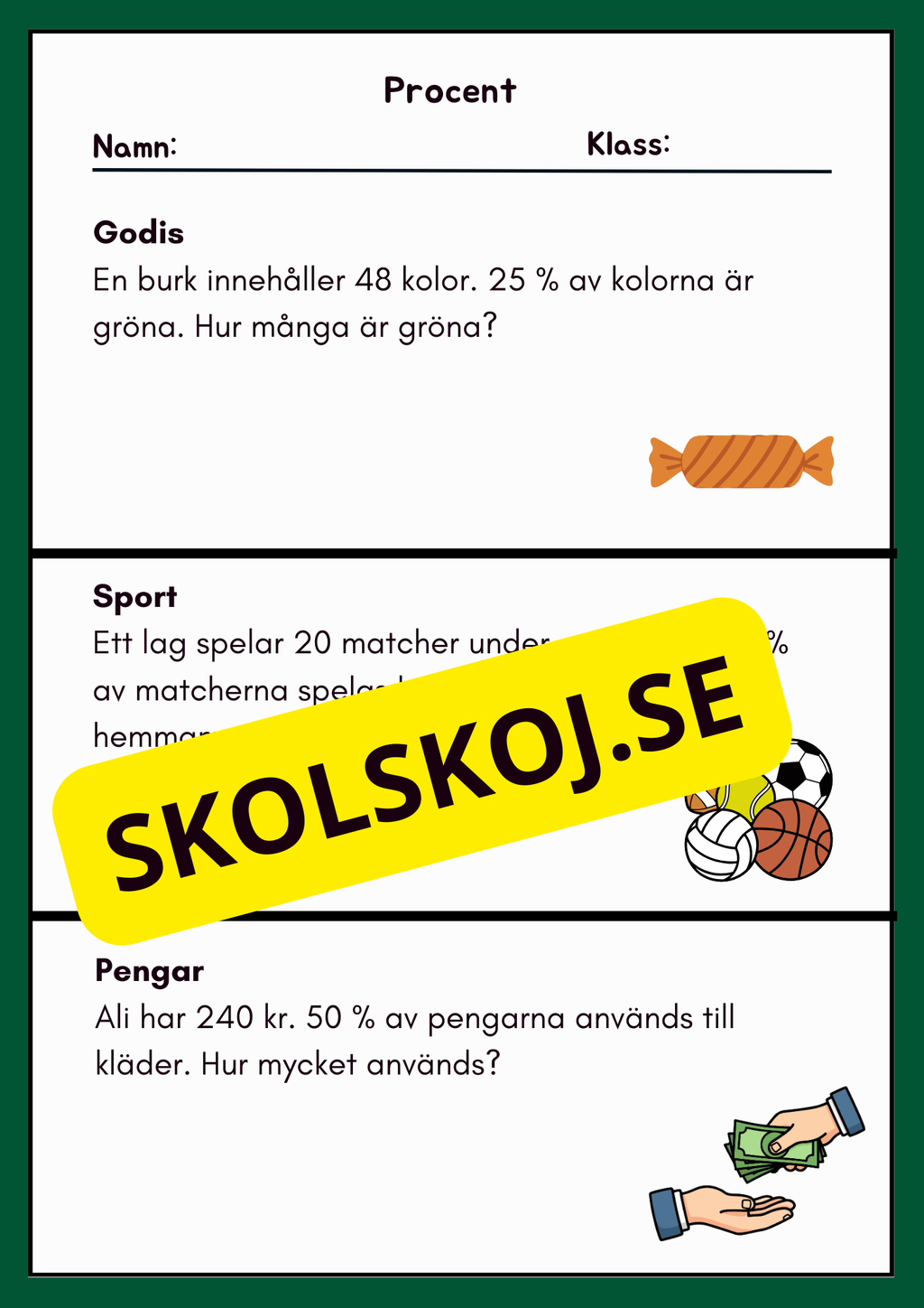Procent och bråk - Häfte - Övningsuppgifter
